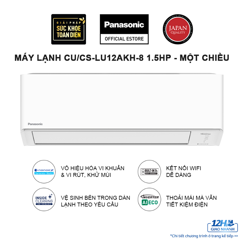 Máy lạnh/ Điều hòa Panasonic Inverter CU/CS-LU12AKH-8 - 1.5HP - Một chiều - Lọc sạch không khí NanoeX - Wifi