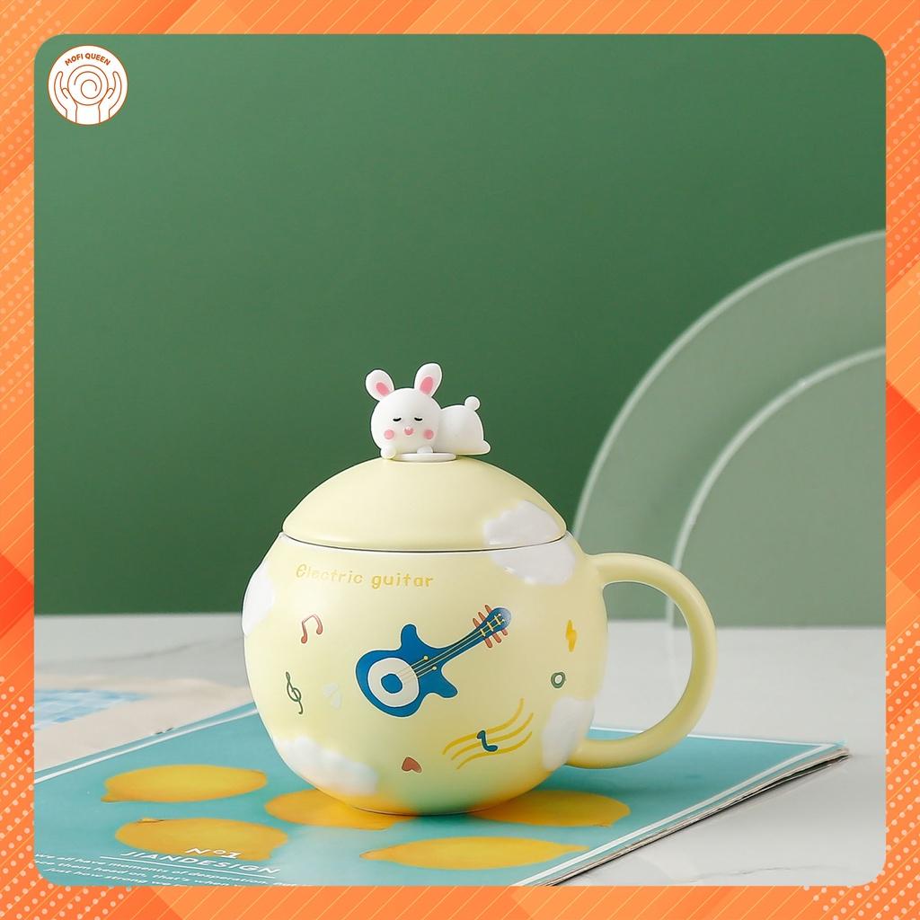 Cốc uống nước, ly uống nước văn phòng, cute dễ thương kèm nắp và muỗng thỏ 400ml