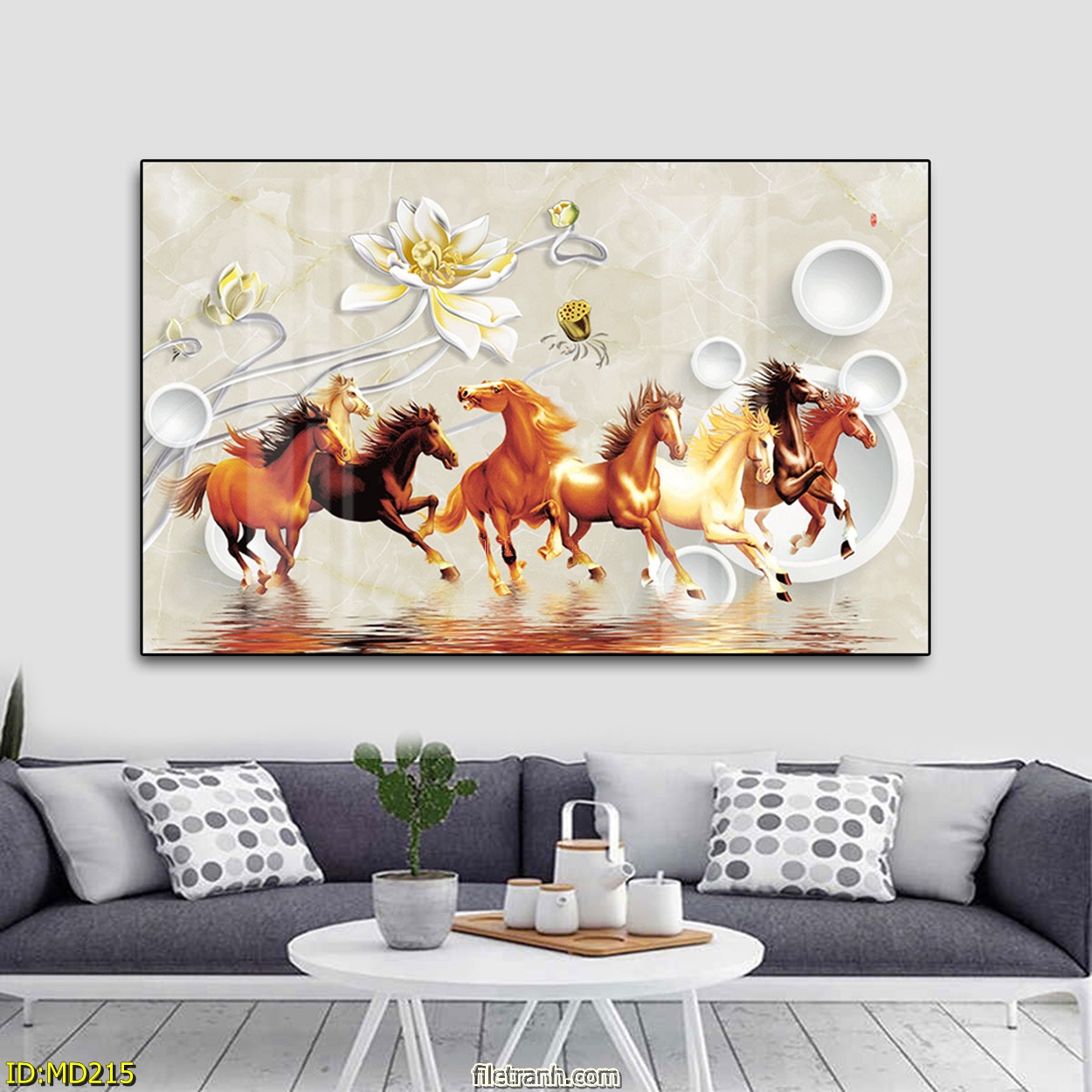 Tranh Bát Mã Phi Nước Đại Tài Lộc - Tranh Canvas Trang Trí Phong Thủy