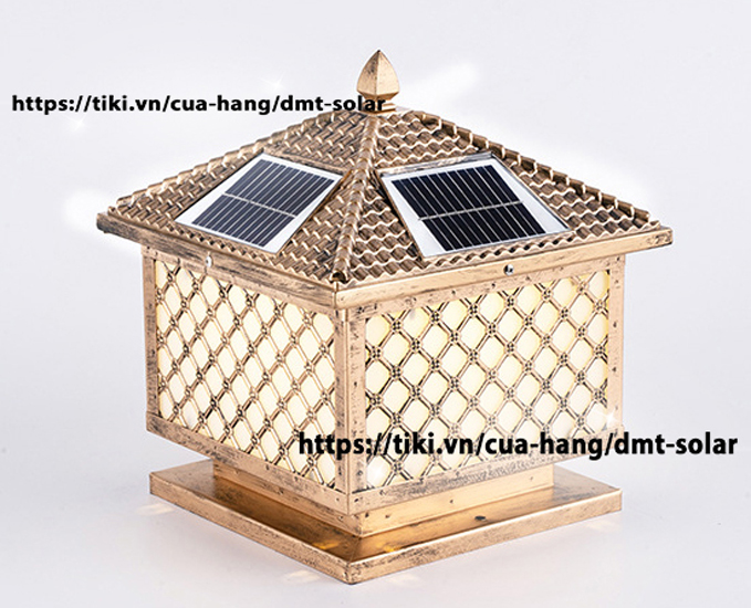 Đèn trụ cổng hoa mai đan lưới năng lượng mặt trời DMT-TC14