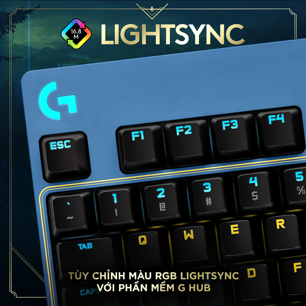 Bàn phím game cơ học Logitech Pro LOL League of Legends - Không phím số, nhỏ gọn, RGB, switch cơ tactile -Hàng chính hãng