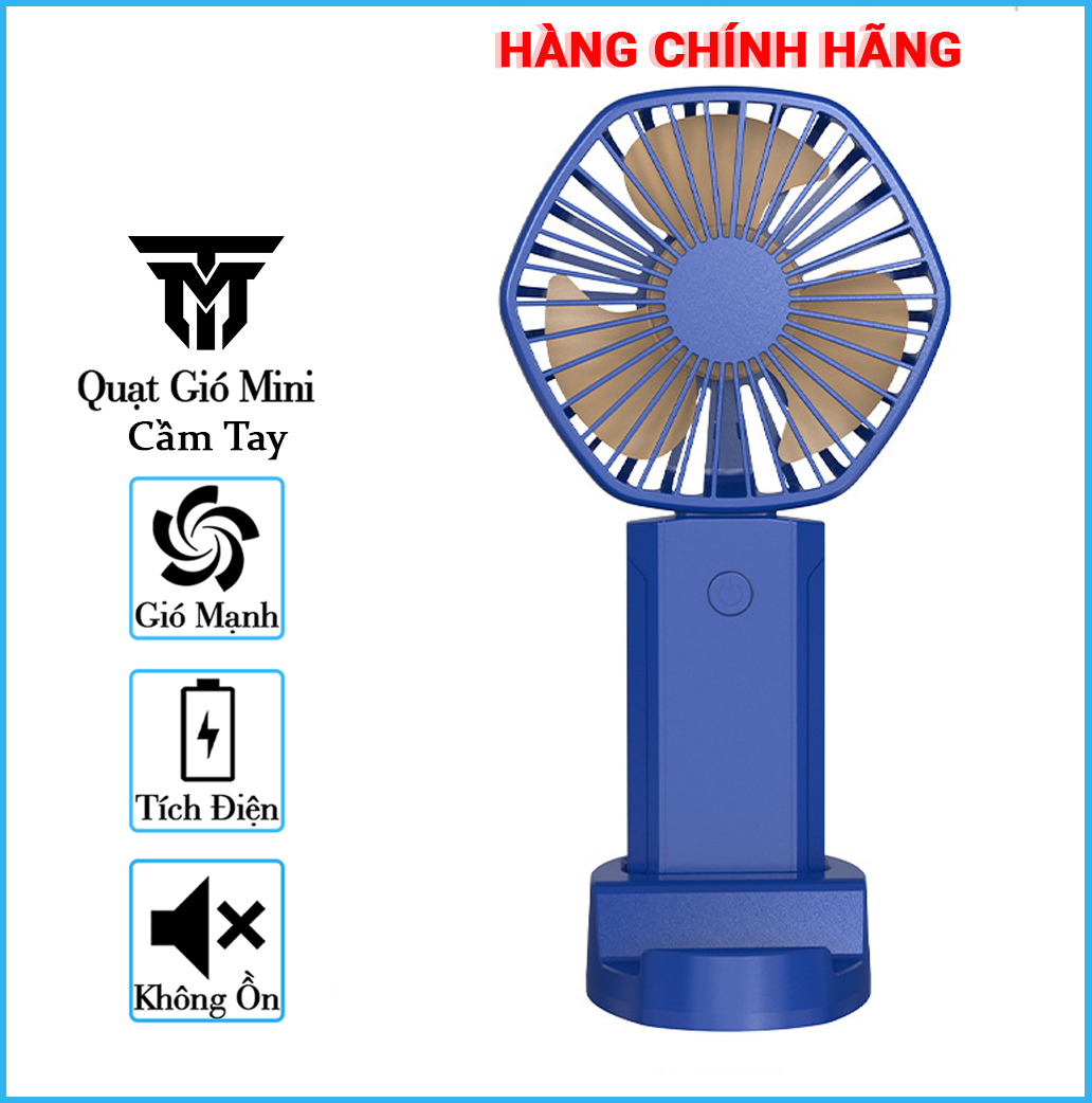 Quạt Cầm Tay Mini Tích Điện Teement , Có Giá Đở Điện Thoại, Sạc USB Di Động Tiện Lợi, Phiên Bản Nâng Cấp - Hàng Chính Hãng