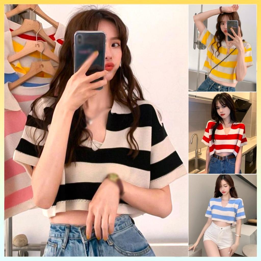 Áo len Montoghi dệt kim CROPTOP CỔ V bản to DÁNG RỘNG phong cách Hàn Quốc