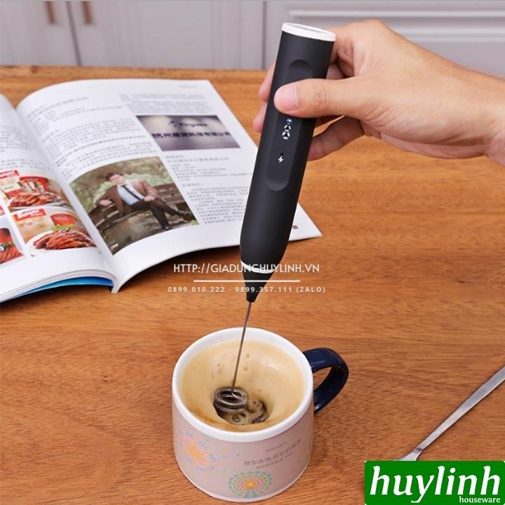 Máy tạo bọt sữa cà phê, đánh trứng đầu sạc USB 2 loại đầu khuấy cafe và đánh trứng