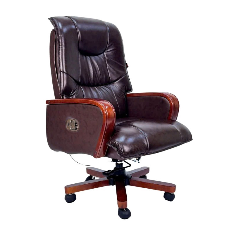 Ghế Chủ tịch da thật CD7159-L Nội thất Capta Ghế Giám đốc nệm da bề mặt tiếp xúc chân ghế thép ốp gỗ ngả lưng nghỉ trưa, điều chỉnh xoay nâng hạ độ cao