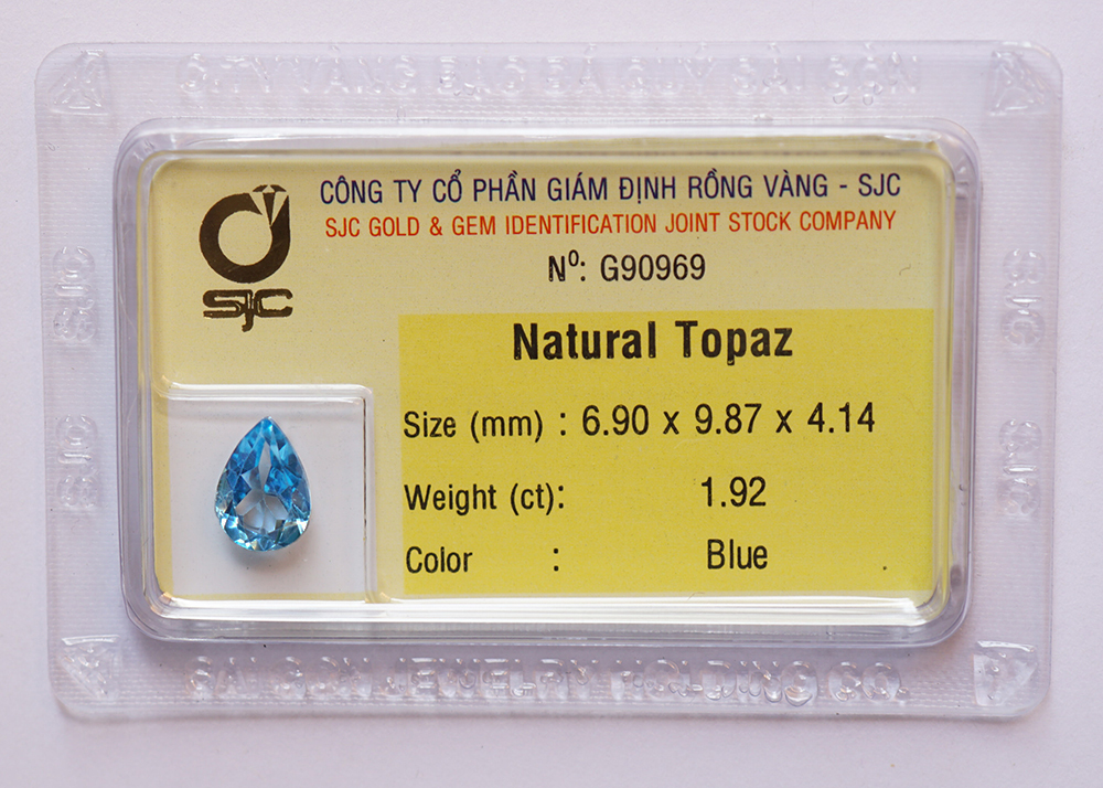 Mặt Đá Topaz Xanh Tự Nhiên Mài Giác Giọt Nước 7×10 Li Tự Nhiên Kiểm ĐỊnh