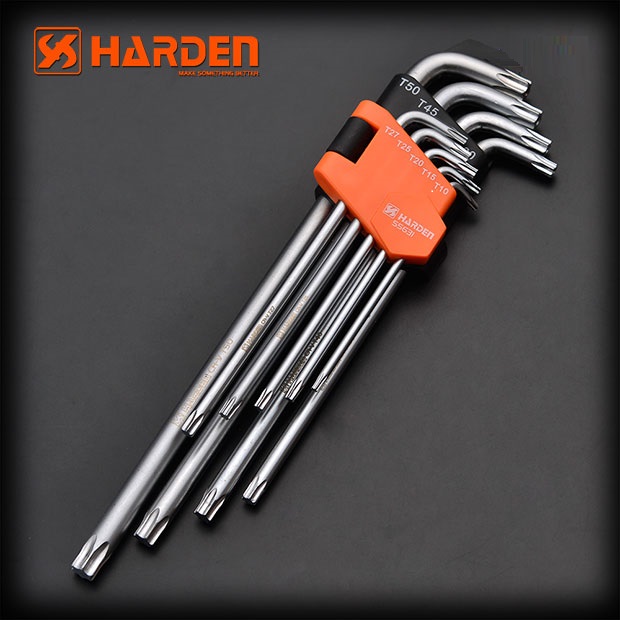 Bộ Lục Giác Đầu Sao 09 Chi Tiết HARDEN 540607 Loại Dài, Hàng Chính Hãng, Được Làm Từ Chất Liệu Thép Chrome Vanadium, Độ Cứng Cao. Sản Phẩm Đựng Trong Vỉ Nhựa Tiện Lợi Và Bền Đẹp. Thông số kỹ thuật : T10 、 T15 、 T20 、 T25 、 T27 、 T30 、 T40、T45 、 T50mm