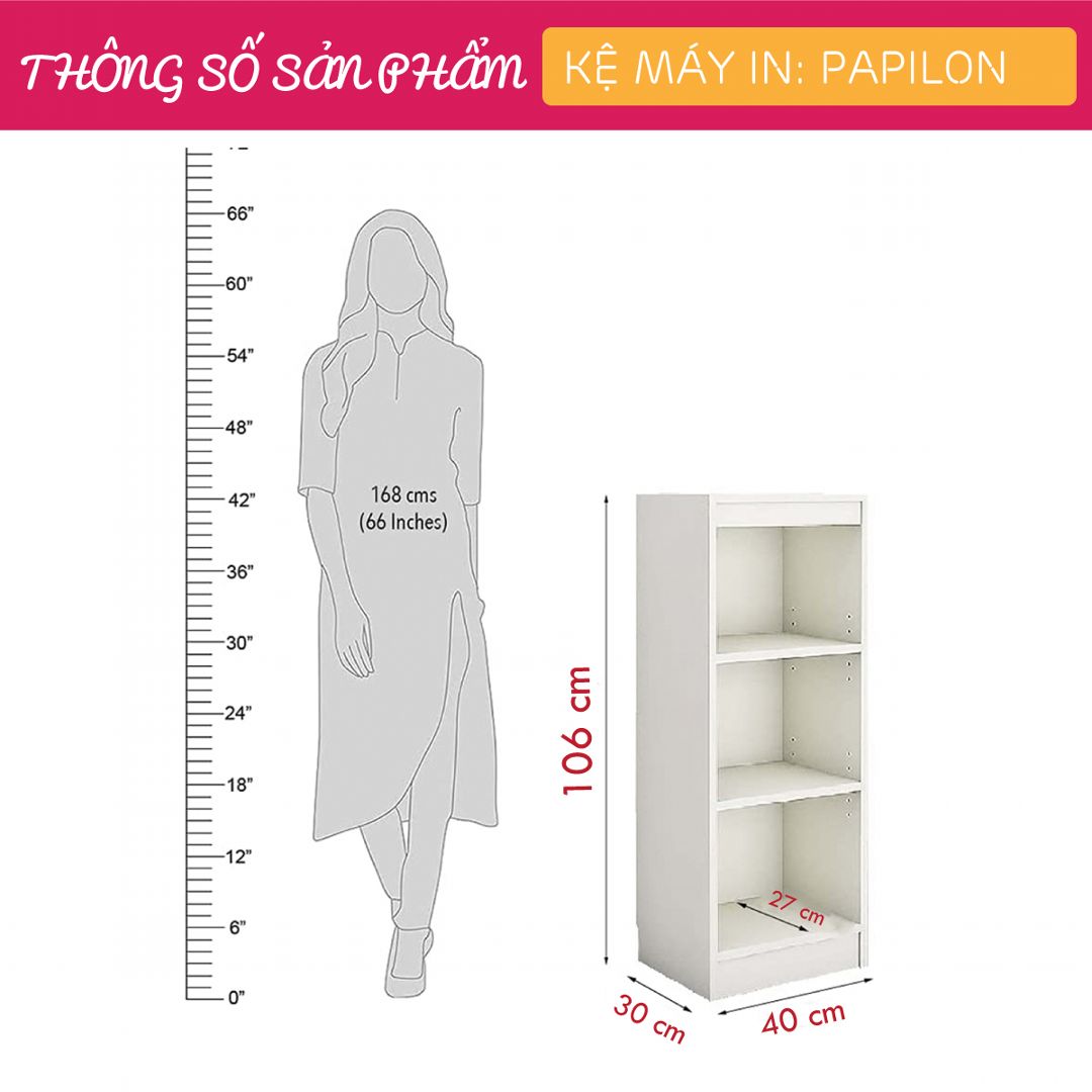 Kệ để máy in gỗ hiện đại SMLIFE Papilon | Gỗ MDF dày 17mm chống ẩm | D40xR30xC106cm