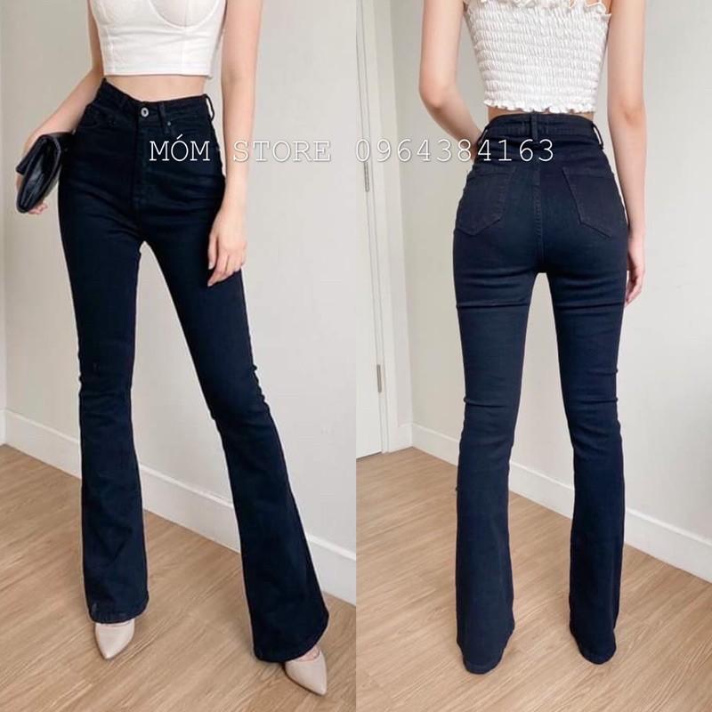 Quần jean nữ - Quần bò ống loe đen lưng cao dáng dài,co giản tốt Xuất Xịn