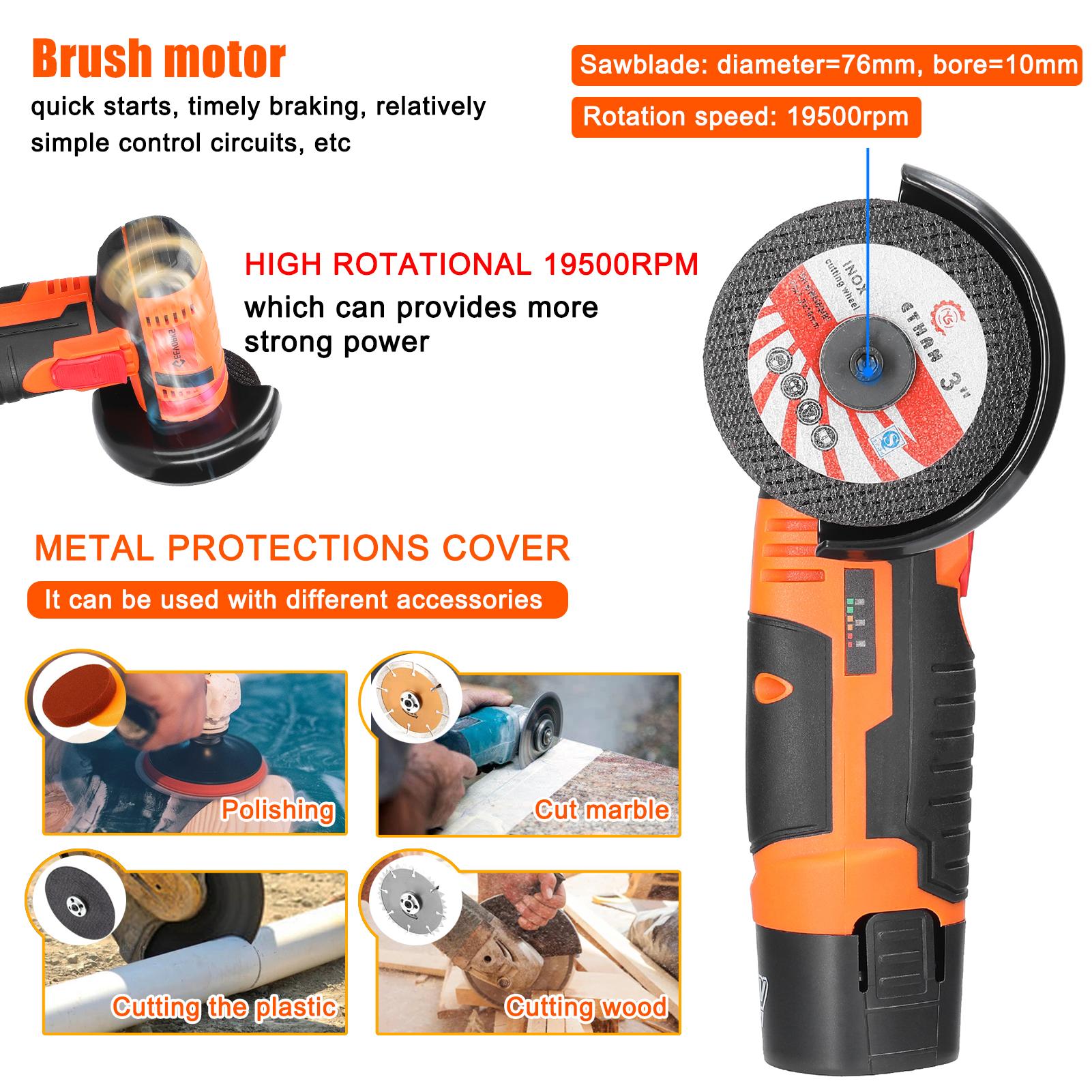 19500rpm Electric Grinding Tool Multifunctional Mini Grinder Handheld Cutter for Cutting Polishing Ceramic Tile Wood Stone Steel