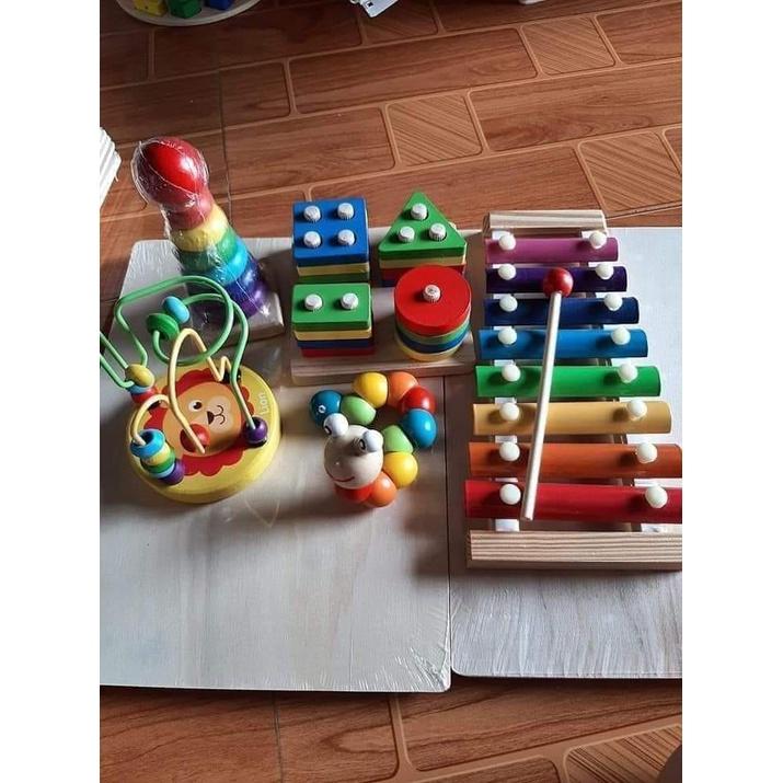 Combo 5 Món Đồ Chơi Gỗ Phát Triển Trí Tuệ Toàn Diện Cho Bé