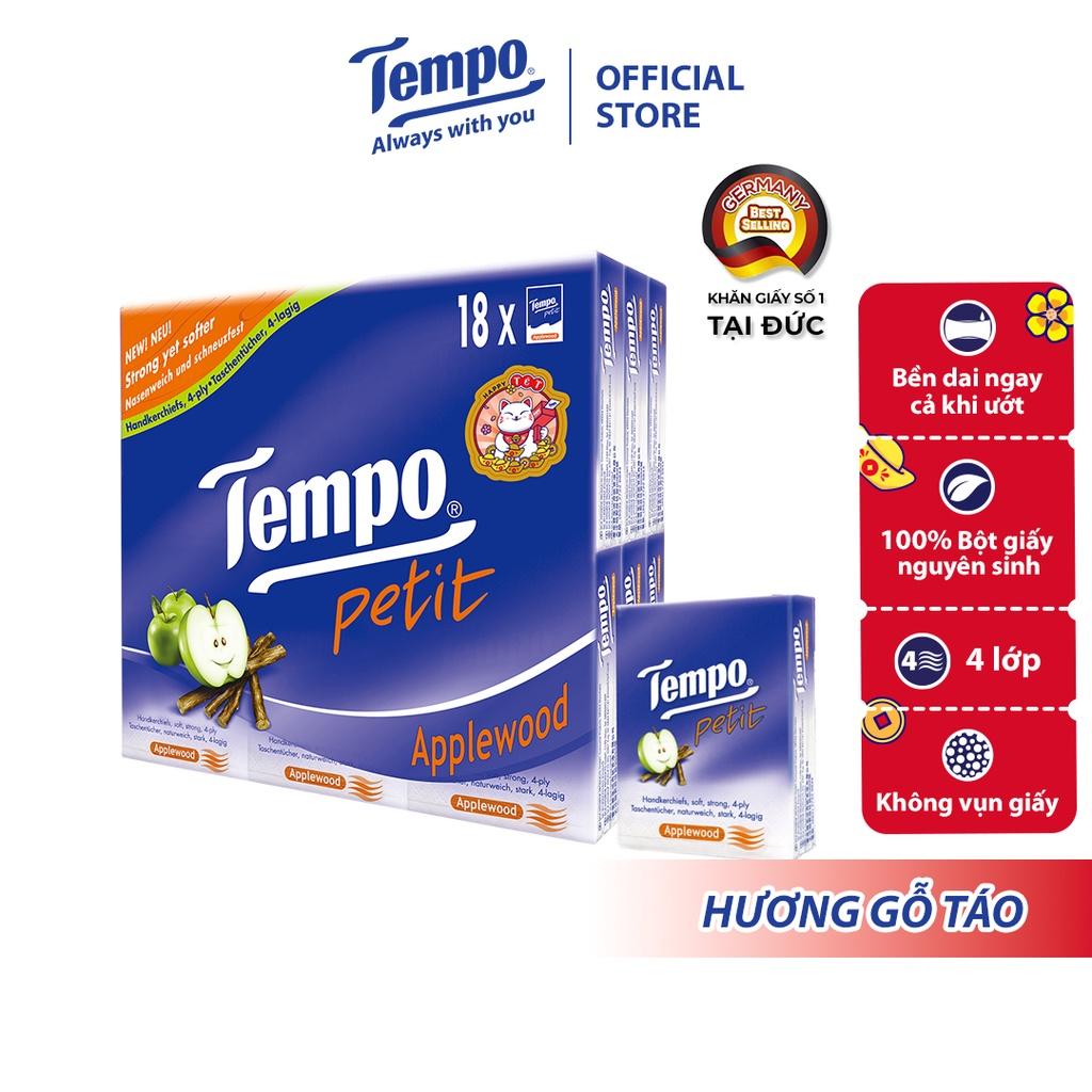 Khăn giấy bỏ túi cao cấp Tempo Petit - 4 lớp bền dai, được kiểm nghiệm da liễu - Thương hiệu Đức (Lốc 18 gói)