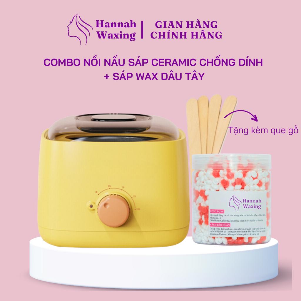 [CHE TÊN] Combo 100gr Sáp Dừa Premium Mix Đủ Màu + Nồi Nấu Sáp Wax Lông Chống Dính Thế Hệ Mới HANNAH WAXING Tặng Que - Vàng