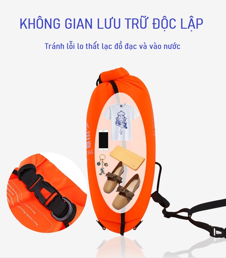 Túi đựng đồ chống nước kiêm phao bơi có quai đeo, túi kháng nước, ba lô chống thấm nước ngoài trời [ảnh thật và video]