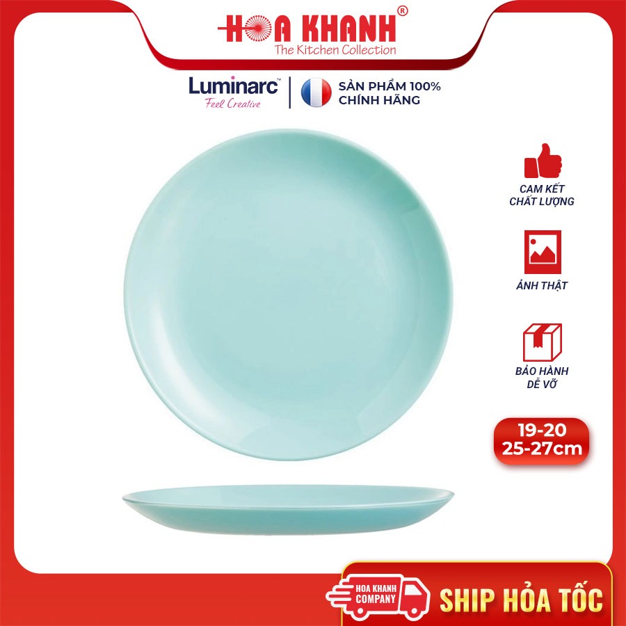 Đĩa Thủy Tinh Luminarc Diwali Light Turquoise 25cm đựng thức ăn, chịu nhiệt, cường lực - Bộ 3 đĩa - P2611