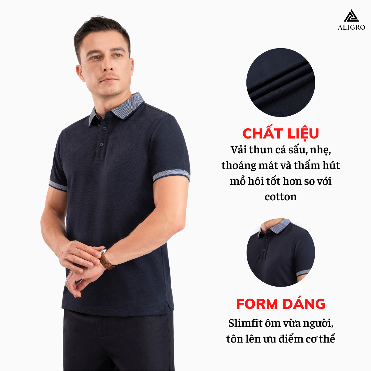 Áo Polo nam ngắn tay xanh navy Aligro ALGPLO85