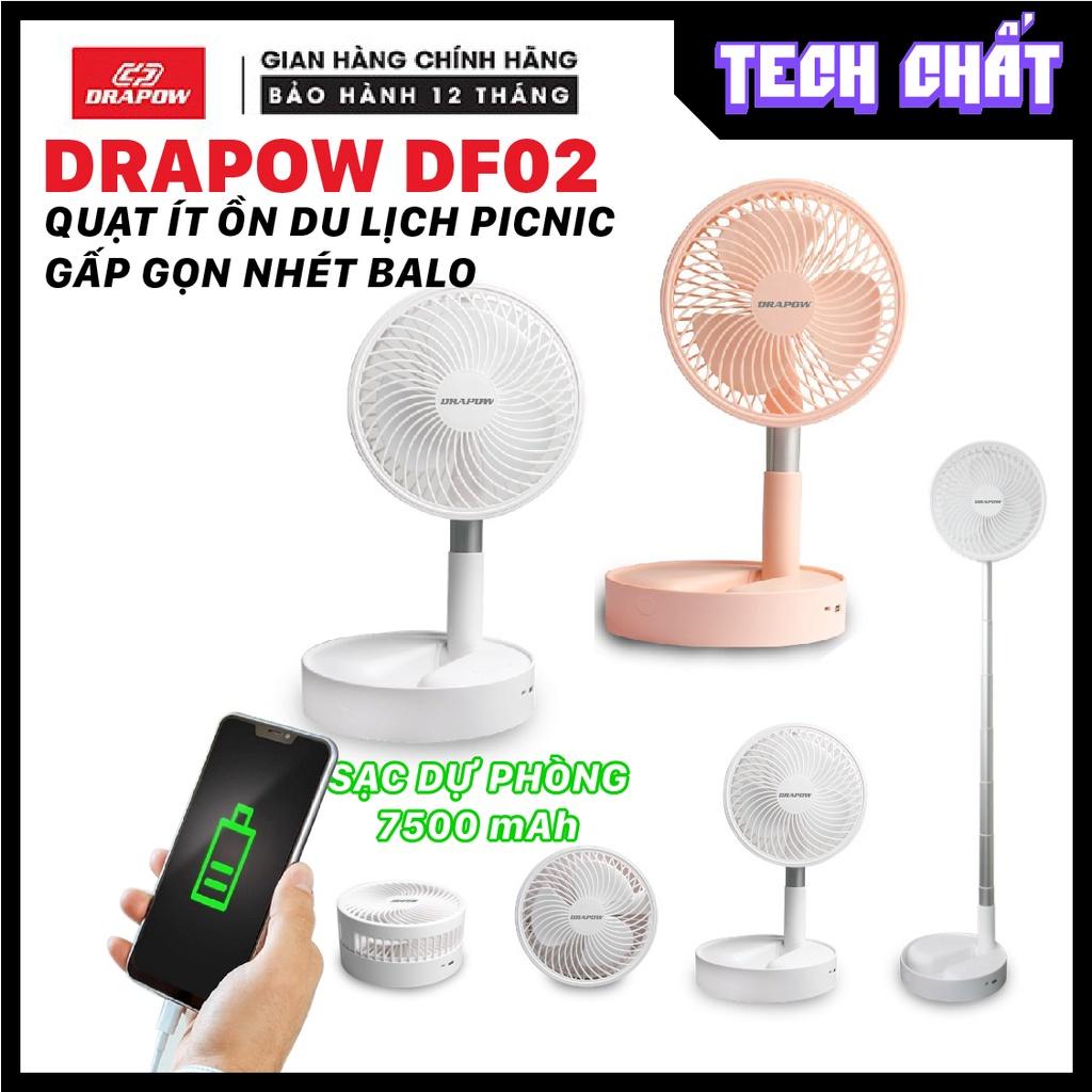 Quạt ít ồn GẤP GỌN tích hợp PIN SẠC DỰ PHÒNG nhét balo picnic du lịch CHÍNH HÃNG Drapow DF02 cho dân phượt cắm trại