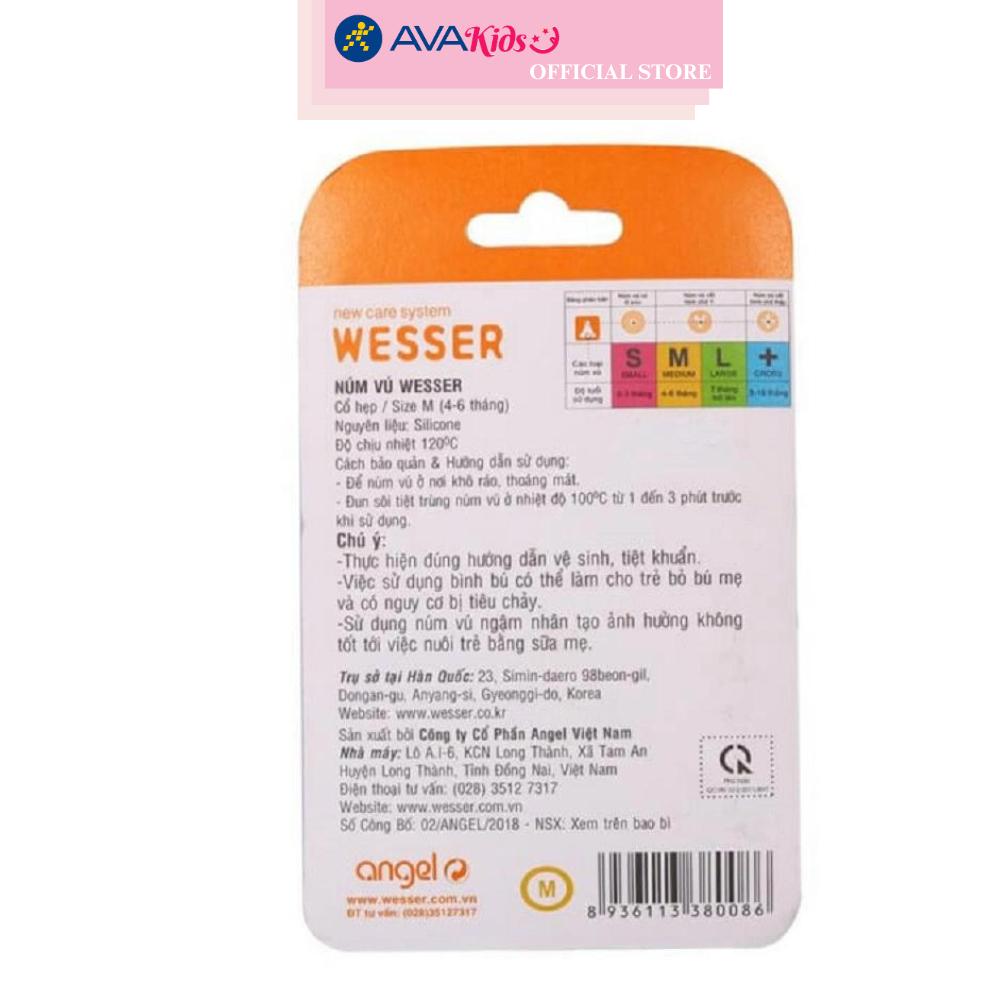 Bộ 2 núm ti Wesser cổ hẹp size M (4 - 6 tháng)