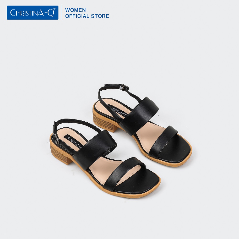 Giày Sandals Nữ Gót Phối Vân Gỗ ChristinA-Q XDN282