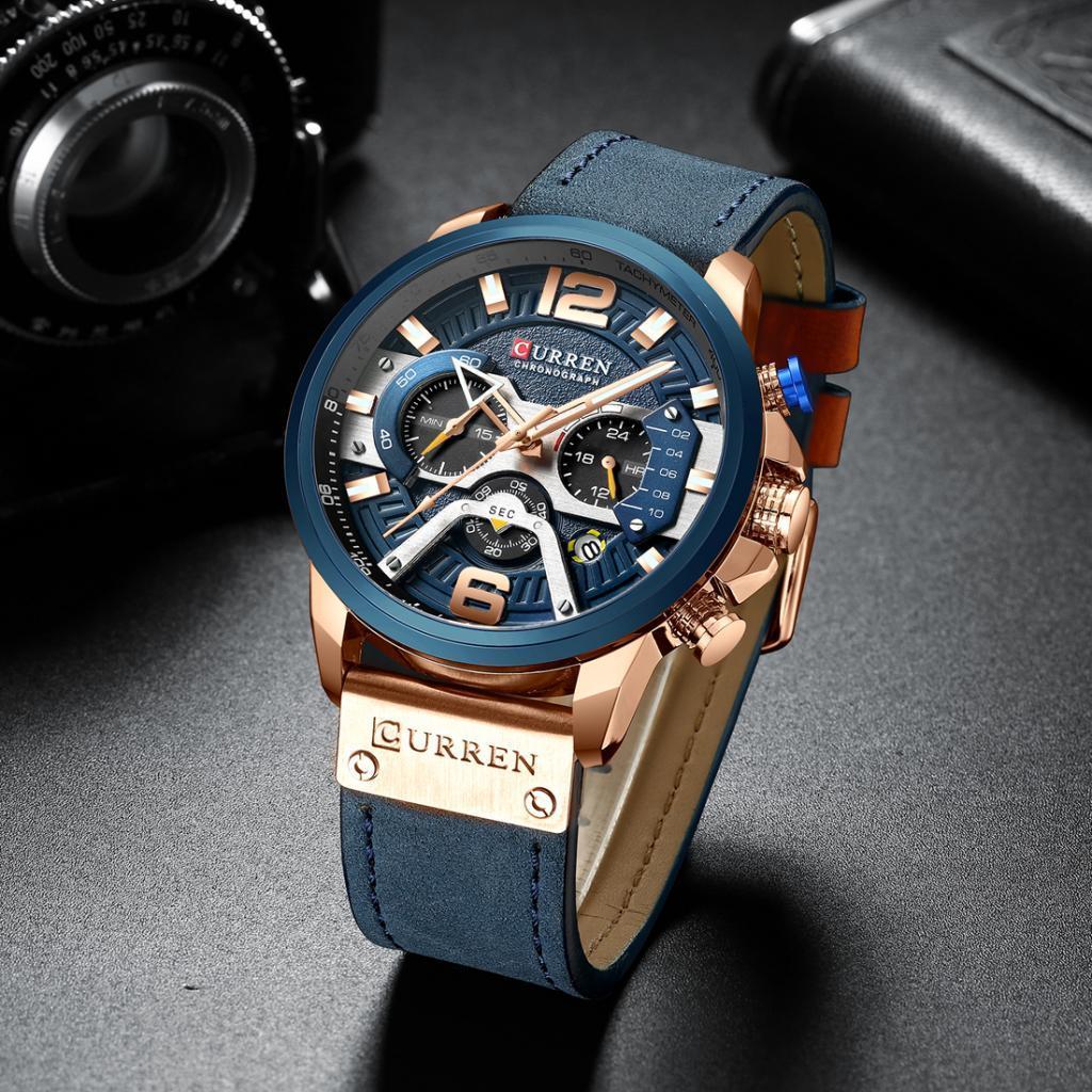 Mens  Watch Leather Chronograph Wristwatch