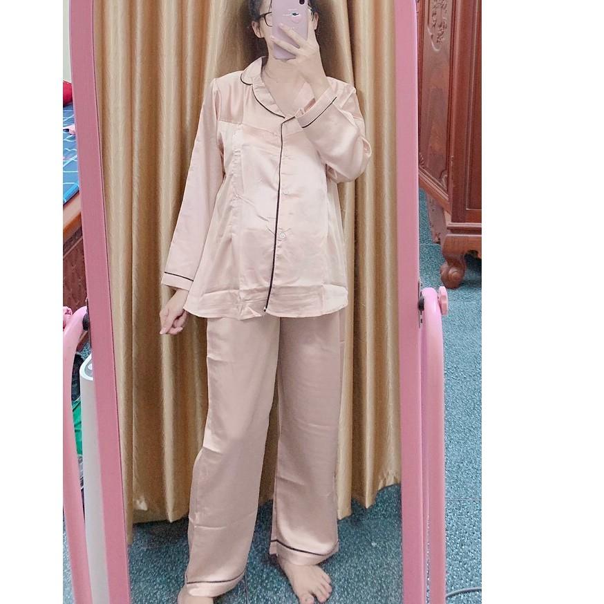 Bộ pijama bầu và SAU SINH Dài Tay chất lụa satin trơn