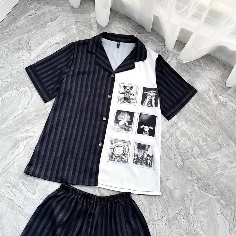 BỘ PYJAMA LỤA ĐÙI HOA CAO CẤP QC