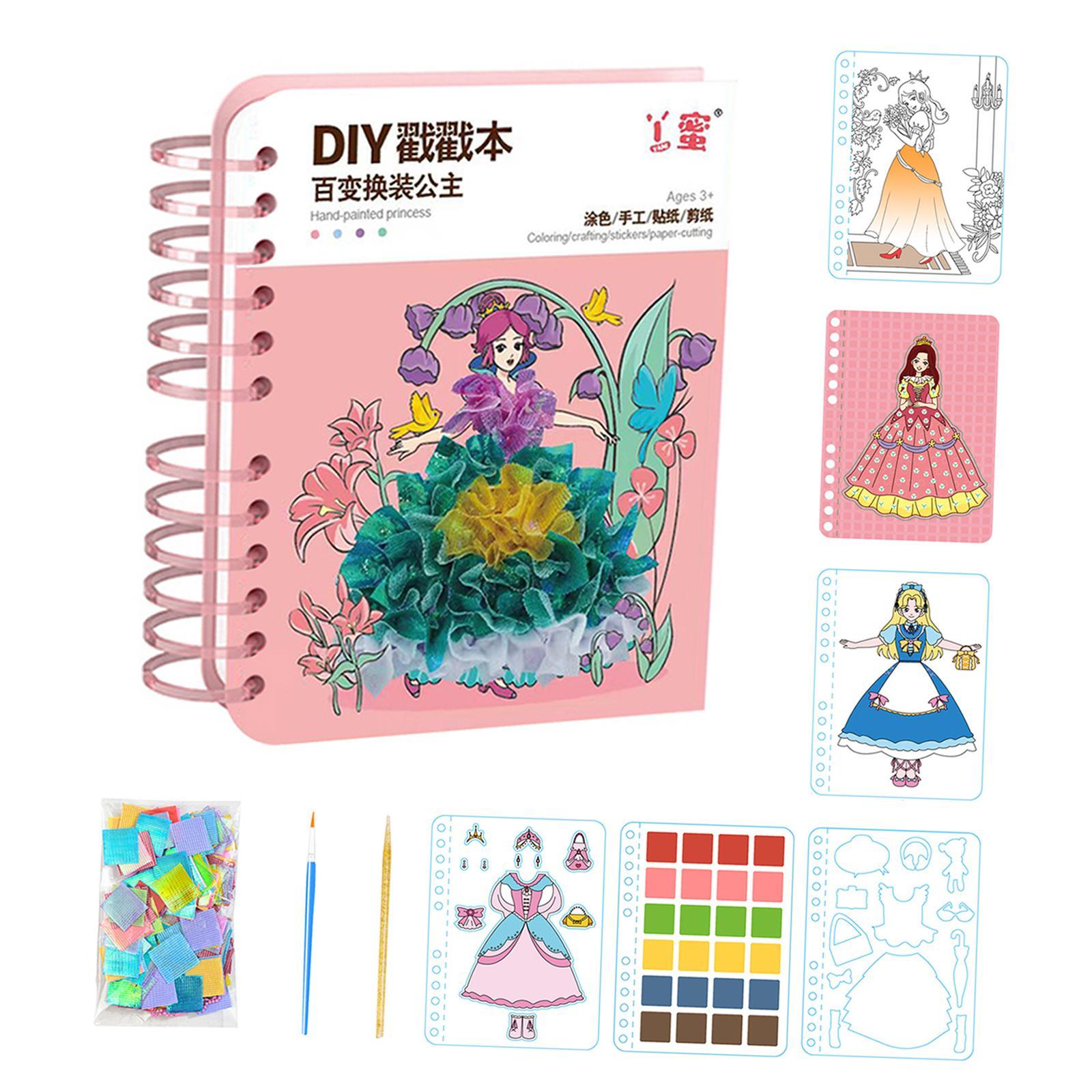 Colorful Watercolor Painting Book, Princess Theme Reusable Sticker Book, Removable Travel Sticker Book for Kids Birthday Party Supplies Awards