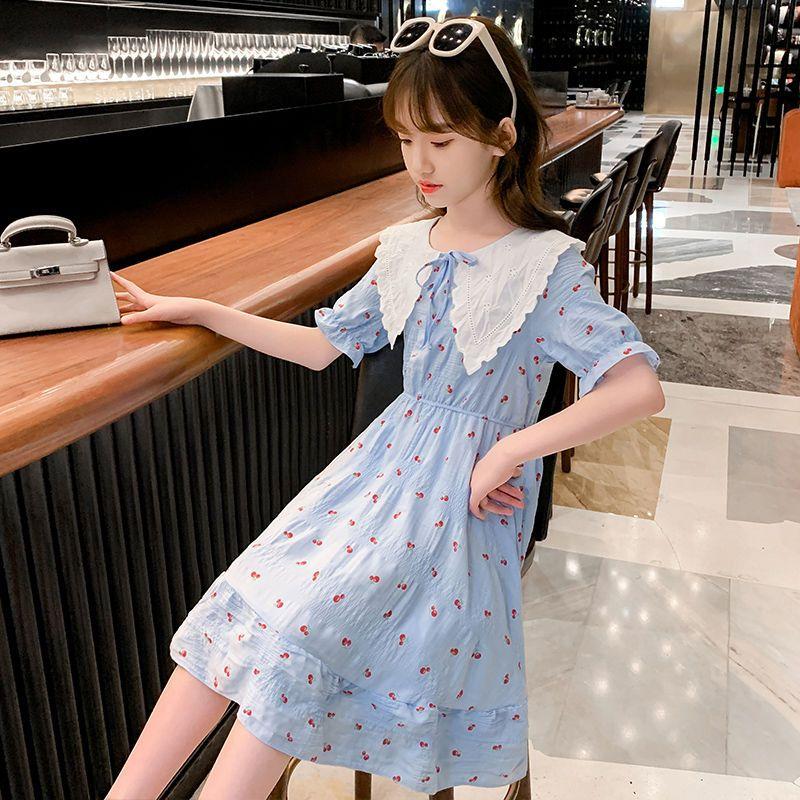 DONGSHOP HOT Cô gái ăn mặc 2023 mùa hè ăn mặc cô gái váy công chúa Mid-Boy Cherry hoa đầm đầm đầm đầm mùa hè cho trẻ em