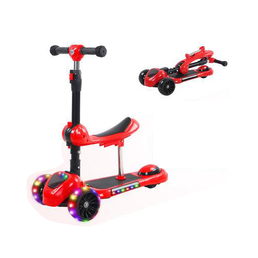 Xe scooter 3 bánh tự cân bằng, xe scooter 3 in 1 cho bé, có ghế gấp gọn, có nhạc và đèn LED bánh xe (yoyođỏ)