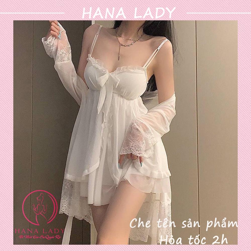 Váy ngủ kèm choàng, đầm ngủ 2 dây voan lụa cao cấp VN497