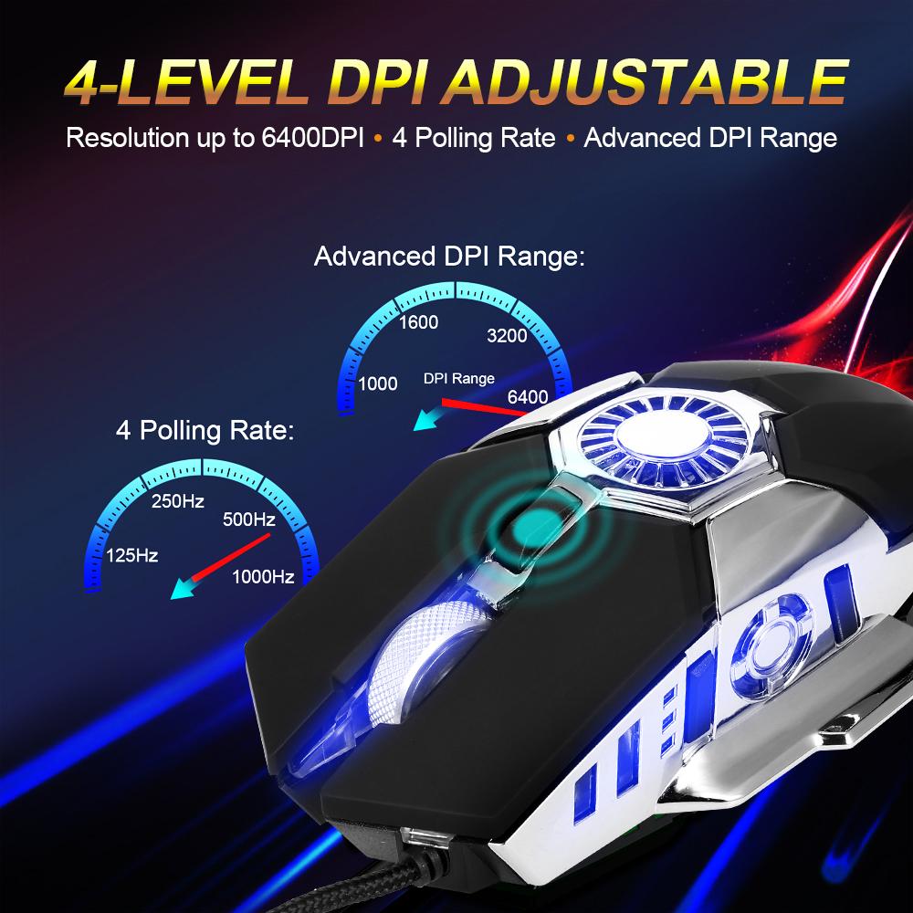 Chuột chơi game có dây USB G22 Quạt làm mát cơ học có thể điều chỉnh Hiệu ứng ánh sáng RGB 6400DPI