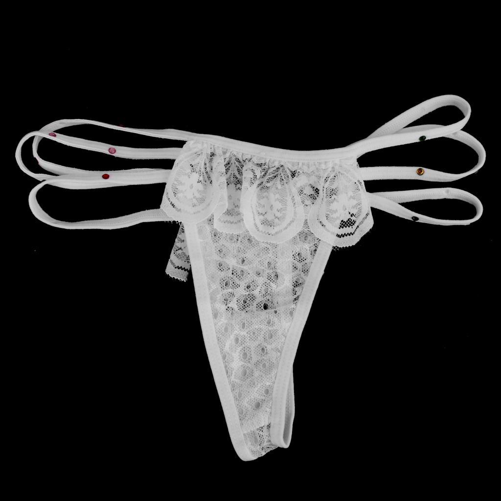 2-4pack Sexy Women Lace Underwear G-String T Thongs Intimates Briefs White