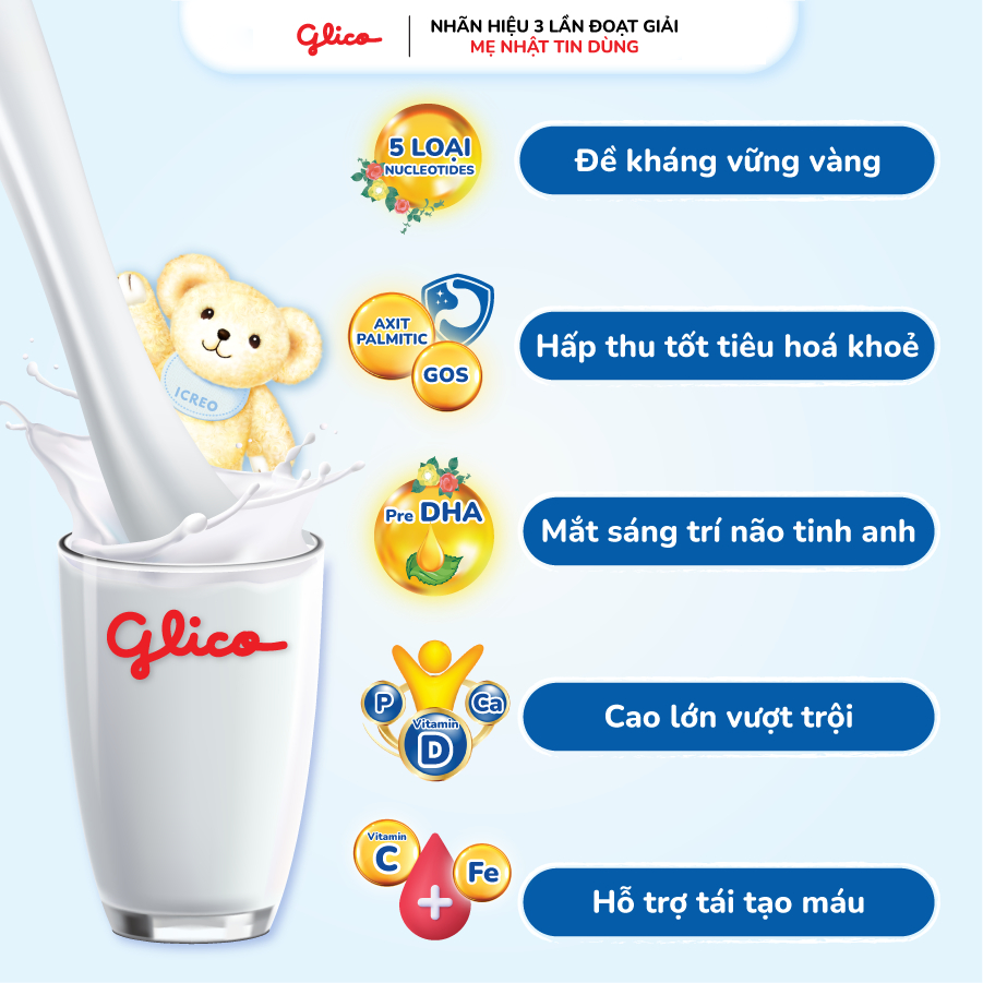 Sữa Bột Glico Icreo Grow-Up 820g/Lon Cho Bé 1-3 tuổi