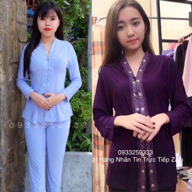 Đồ Lam # Mẫu Bà Lai Thêu Lắc Sen# Quần Áo Nữ # Đồ Bộ # Thun Co Giãn # Không Nhăn