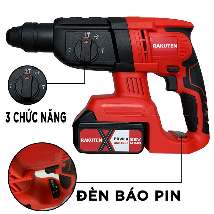 MÁY KHOAN BÊ TÔNG DÙNG PIN RAKUTEN, 100% LÕI ĐỒNG