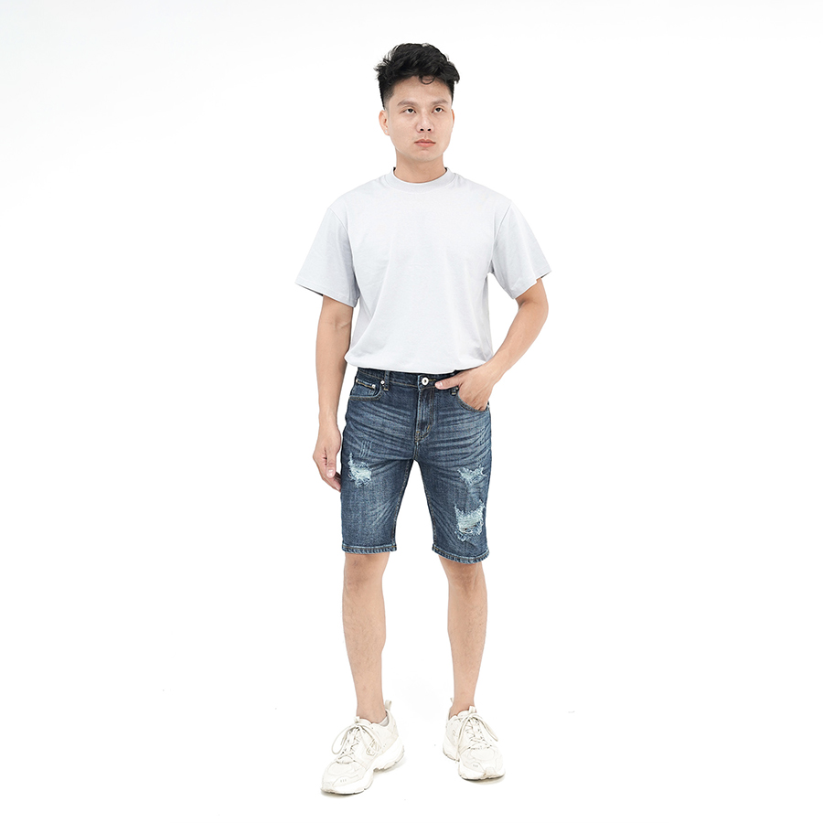 Quần Short Jeans Nam Rách Cao Cấp HUNTER X-RAYS Form Slimfit Thun Màu Xanh S60