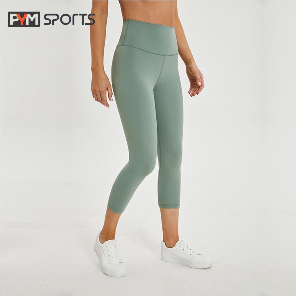 Quần legging thể thao lulu, quần tập Gym - Yoga PYMSPORT - PYML020 lửng trơn, cạp cao nâng mông