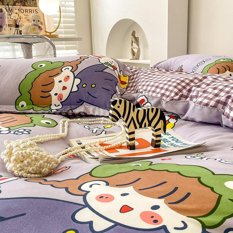 Bộ chăn ga gối Cotton poly M2T Bedding Cô bé áo tím, vỏ chăn mền, drap nệm và 2 vỏ gối