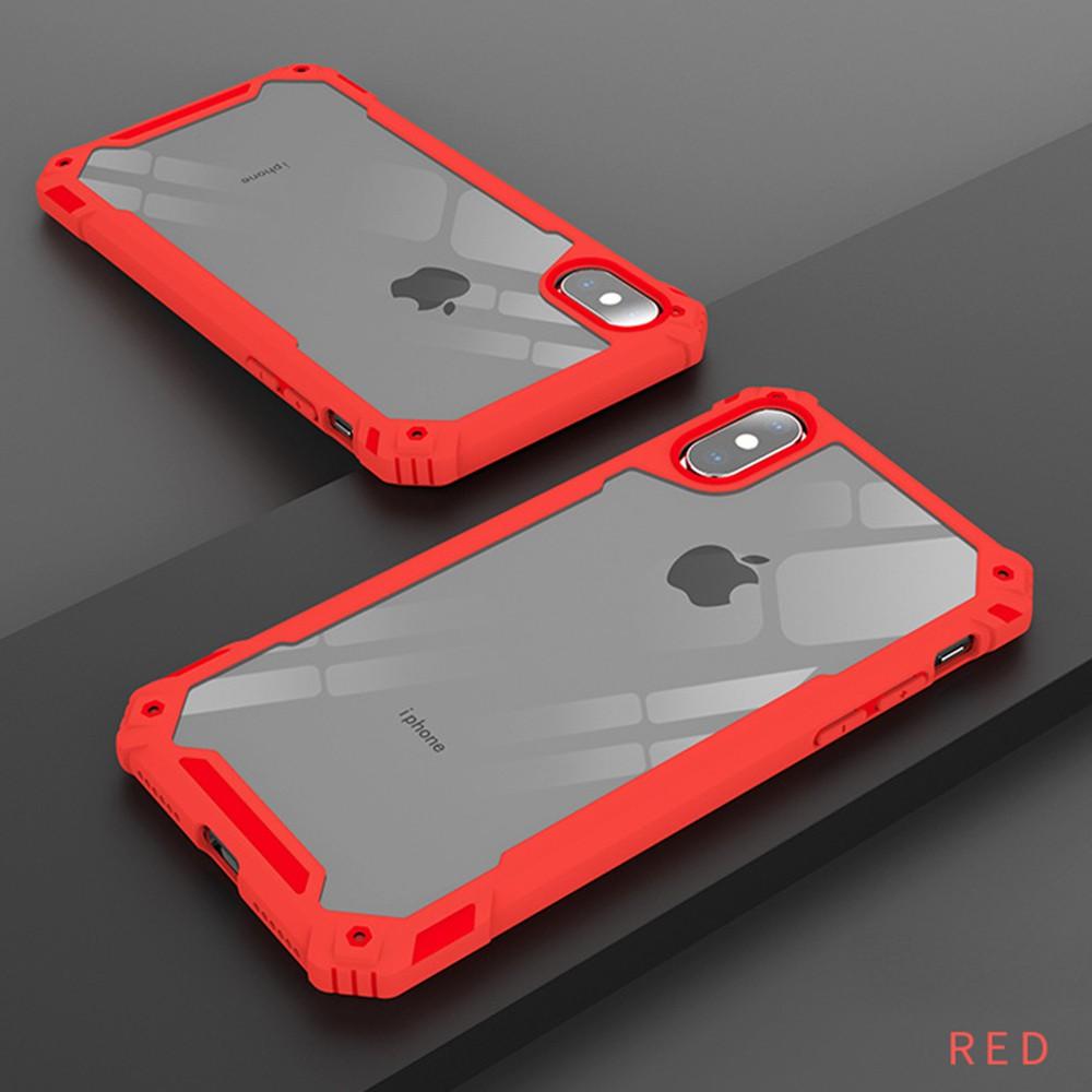 Ốp lưng cho iPhone 7 8 Plus X XR XS 11 Pro Max chống sốc viền màu mặt lưng trong suốt