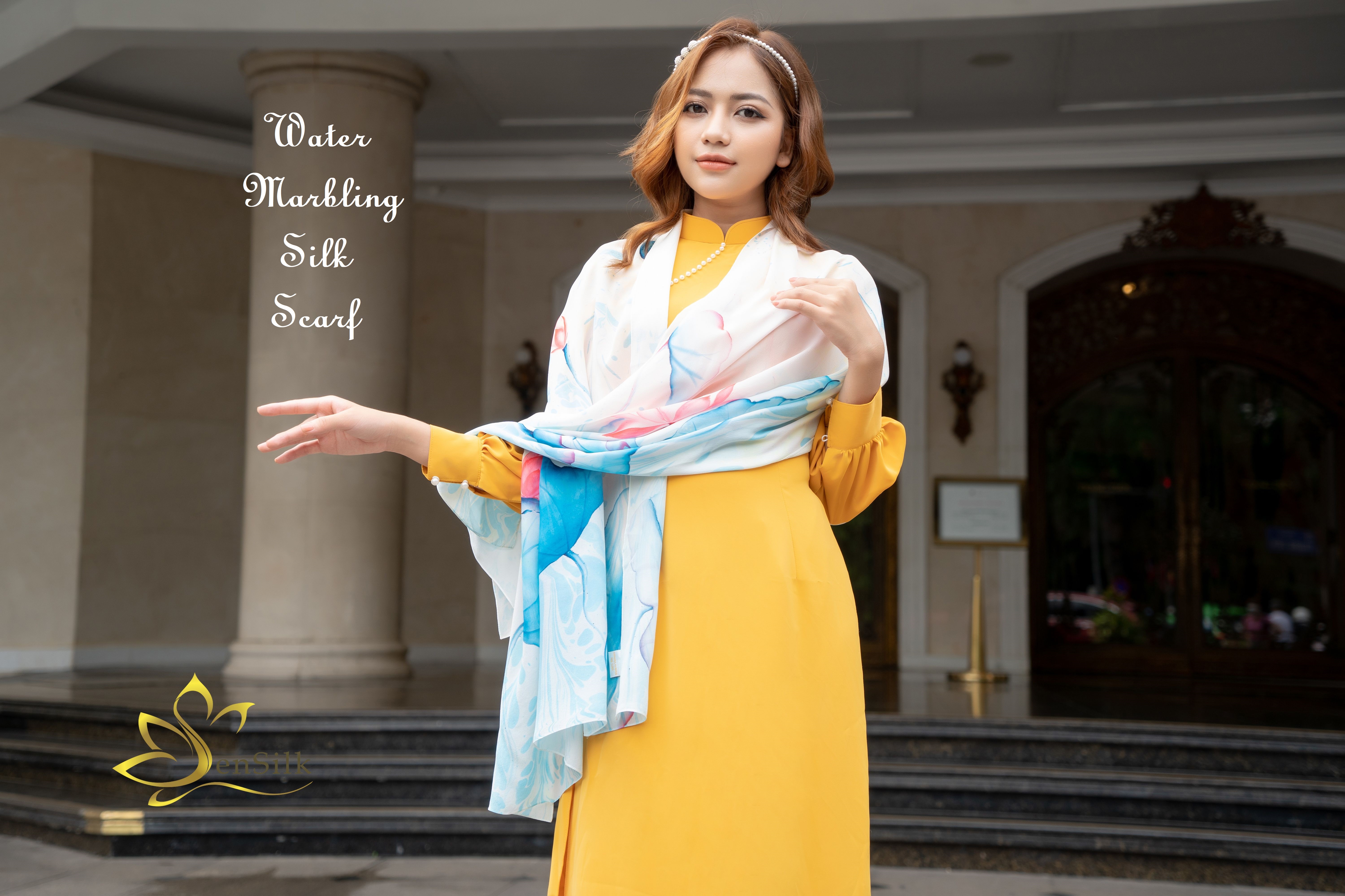 Khăn Lụa Thủy Ấn Hoa Sen - Tinh Hoa Quà Việt - SenSilk TA1