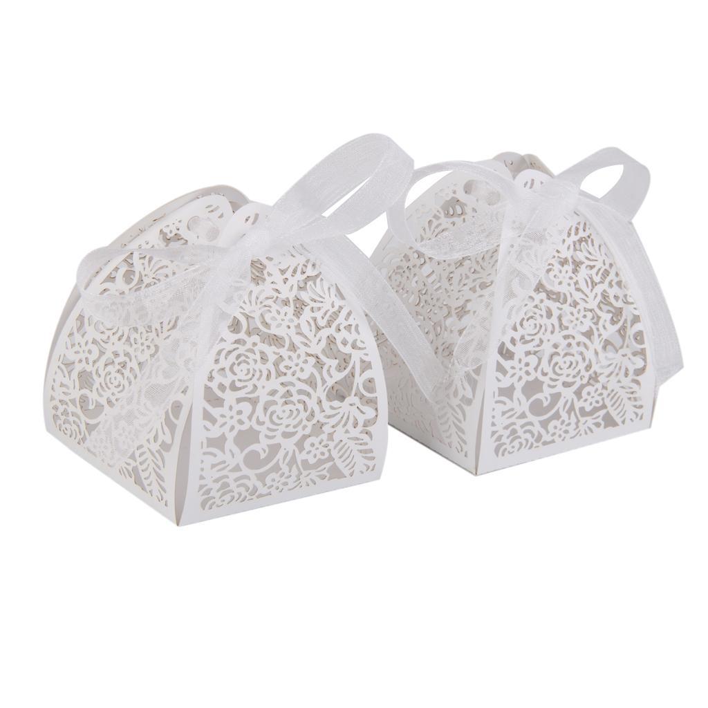 50pcs Rose Laser Cut Candy Boxes w/Ribbon Wedding Favors Baby Shower Boxes