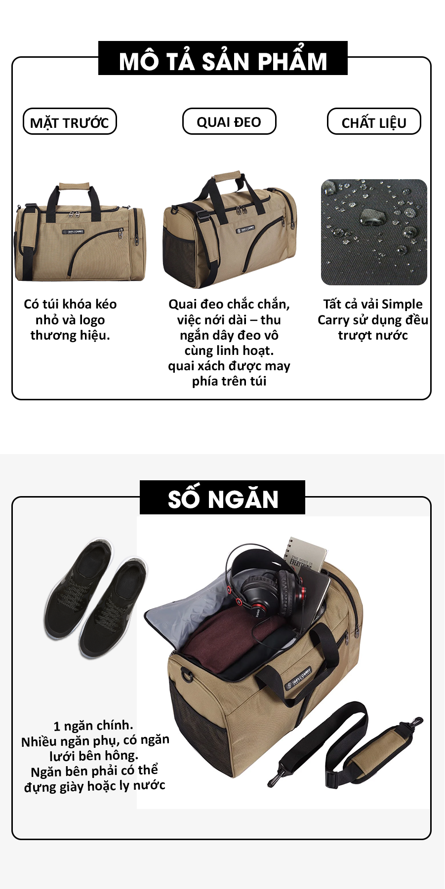 Túi du lịch Simplecarry Duffle SD4 C.Tan