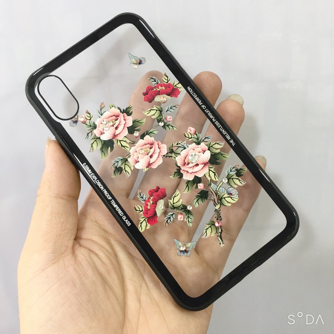 Ốp lưng trong viền màu hình hoa sang trọng dành cho iPhone X, Xs