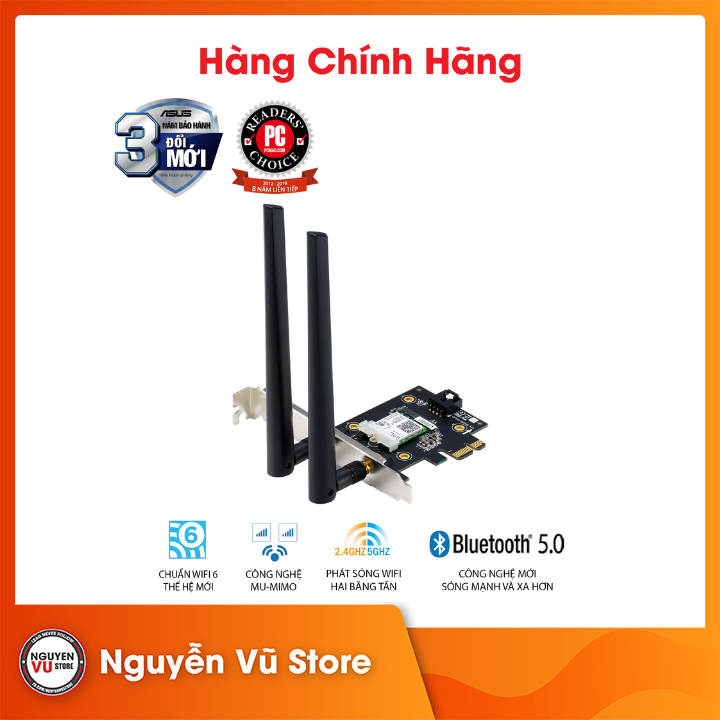 Card mạng PCIe WiFi 6 ASUS PCE-AX3000 Chuẩn AX3000 (No Box) - Hàng chính hãng