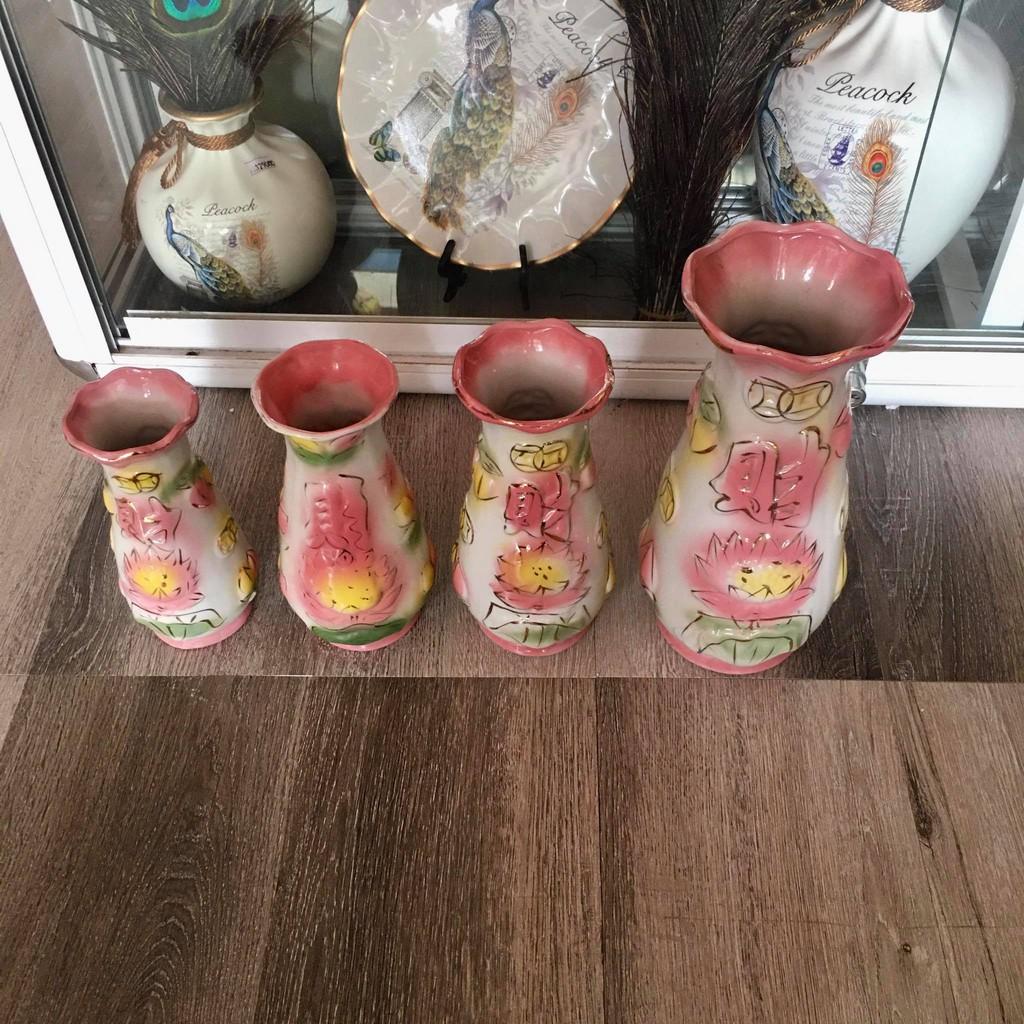 Bình hoa bàn thờ sứ Hồng Sen chữ Phúc ,bình cắm bông