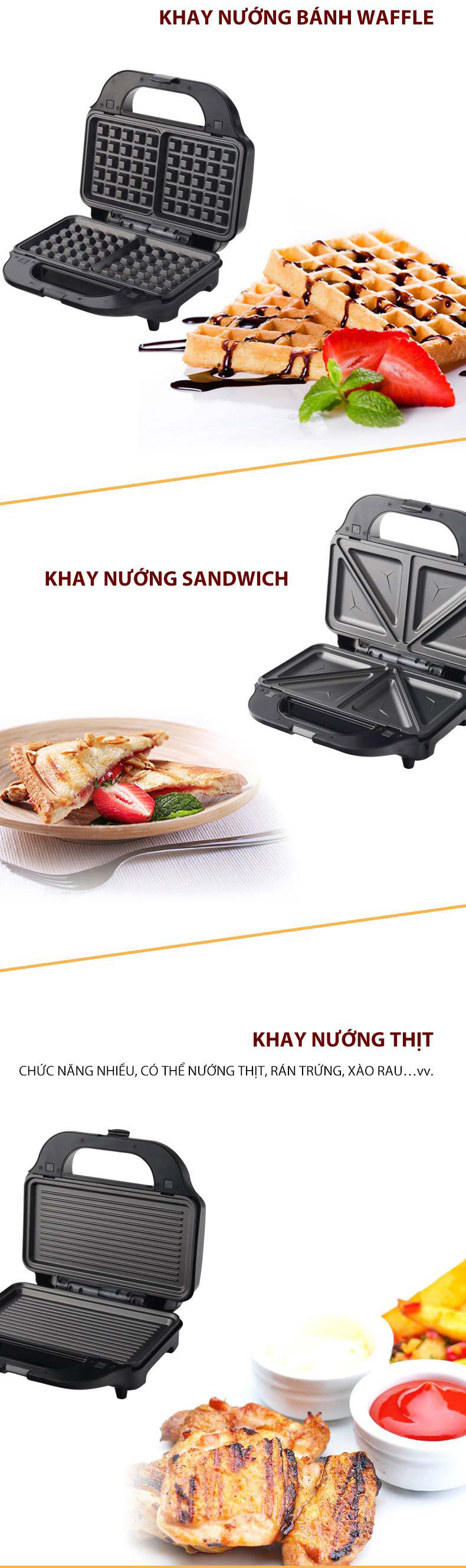 Kẹp nướng sandwich 3 in 1  Tiross TS9655 (900W) - Hàng chính hãng