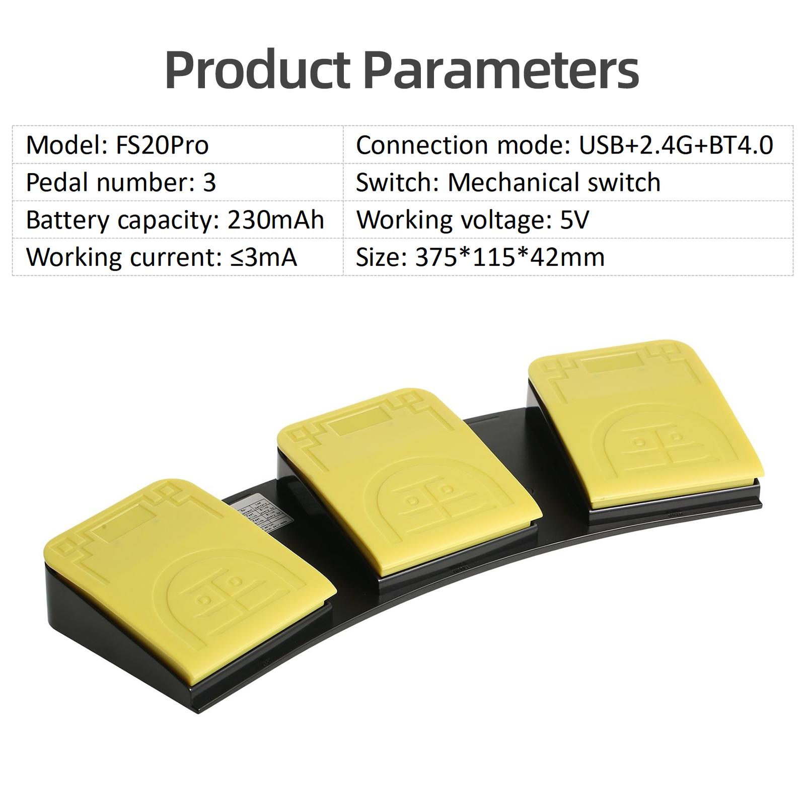 FS20Pro Triple Foot Switch Multifunctional Customized Foot Pedal USB+2.4G+BT Three-mode Connection Mechanical Switch