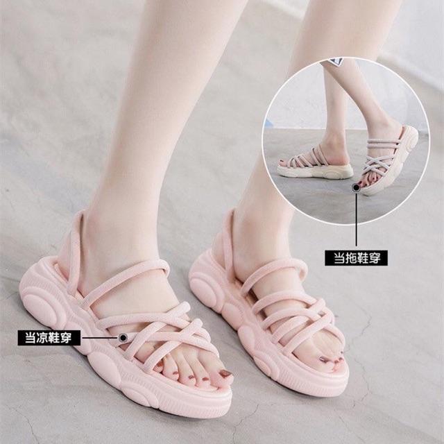 ( SẴN ĐEN ĐỦ SIZE, KEM S35 ) Sandal độn đế mang được 2 kiểu new 2021