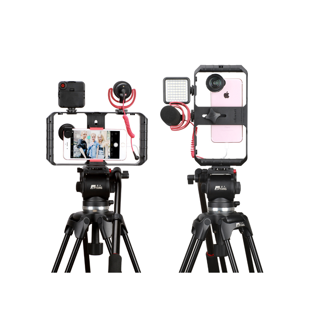 Phụ Kiện Quay Phim | Smartphone Video Rig/Grip, Dụng Cụ Hỗ Trợ Quay Trên Điện Thoại, Phiên Bản Mới, 3 Chân Đế Ẩn Có Thể Tích Hợp Thêm Micro, Đèn Led Trợ Sáng - Hàng Chính Hãng