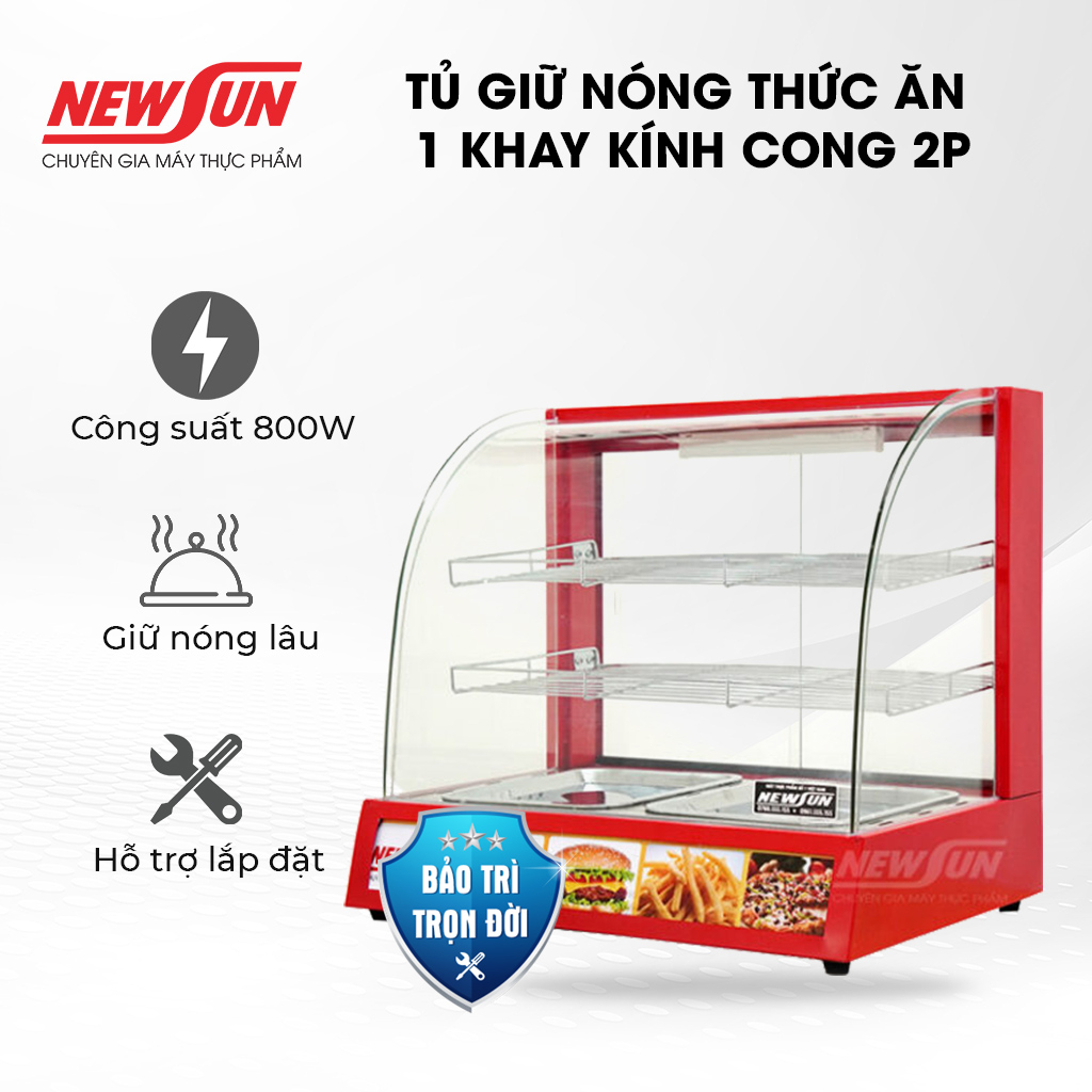 Tủ giữ nóng thức ăn gà rán 1 khay kính cong 2P NEWSUN thiết kế gọn gàng sang trọng - Hàng chính hãng